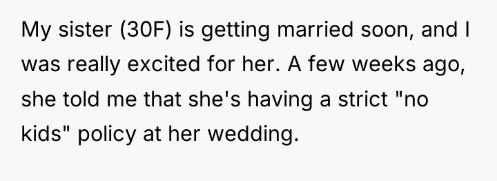 My sister (30F) is getting married soon, and I was...