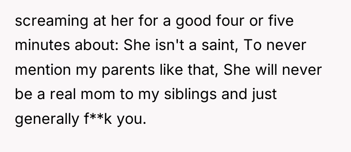 screaming at her for a good four or five minutes...
