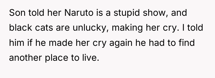 Son told her Naruto is a stupid show, and black...