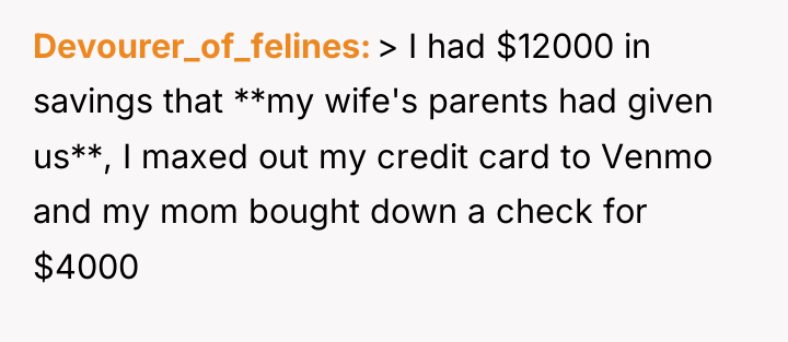 Devourer_of_felines > I had $12000 in savings that **my wife's...