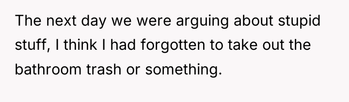 The next day we were arguing about stupid stuff, I...