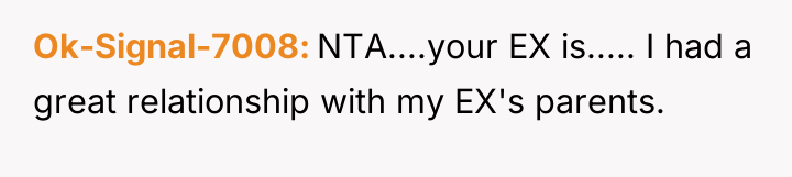 Ok-Signal-7008 NTA....your EX is..... I had a great relationship with...
