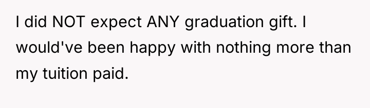 I did NOT expect ANY graduation gift. I would've been...
