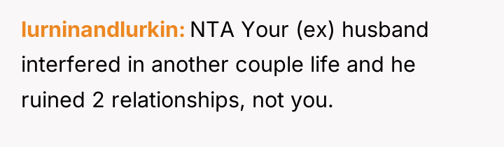 lurninandlurkin NTA Your (ex) husband interfered in another couple life...