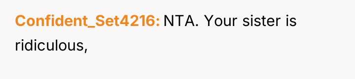 Confident_Set4216 NTA. Your sister is ridiculous,