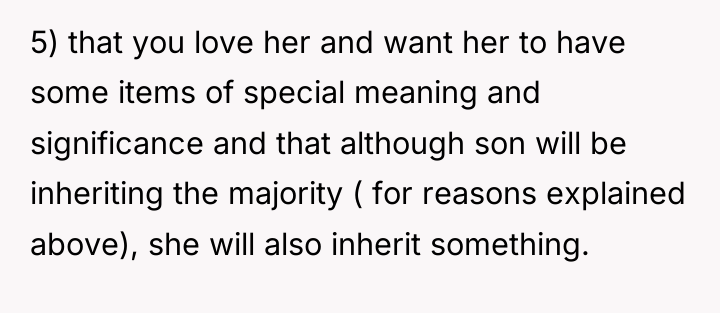 5) that you love her and want her to have...