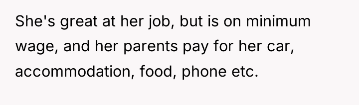 She's great at her job, but is on minimum wage,...