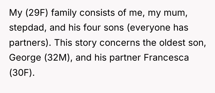 My (29F) family consists of me, my mum, stepdad, and...