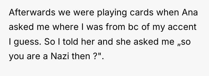 Afterwards we were playing cards when Ana asked me where...