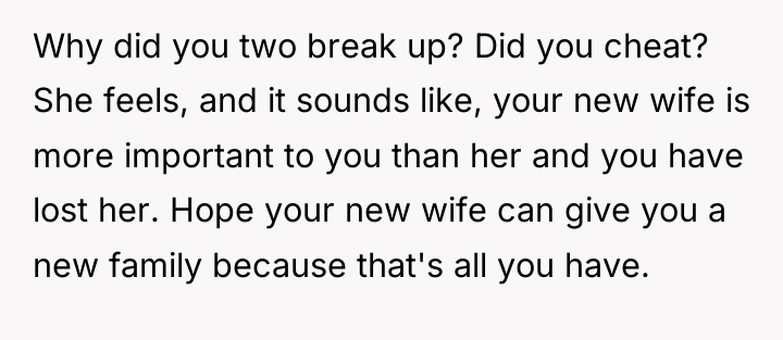 Why did you two break up? Did you cheat? She...