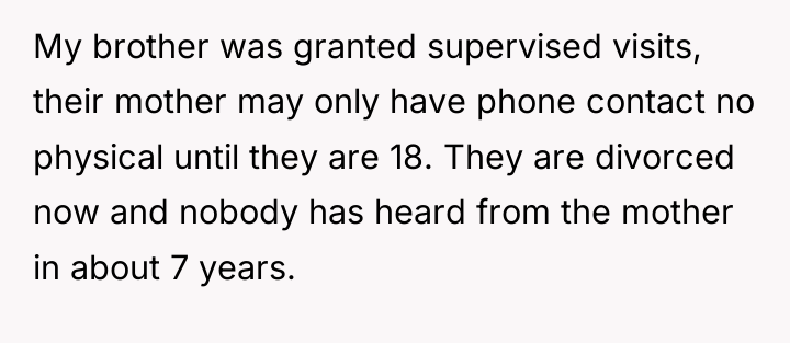 My brother was granted supervised visits, their mother may only...
