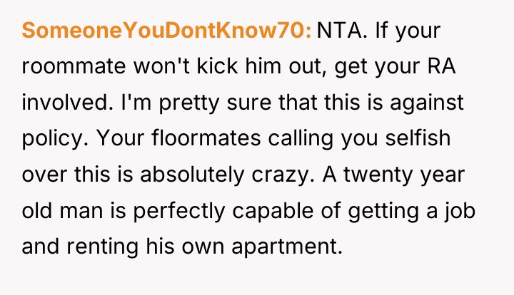SomeoneYouDontKnow70 NTA. If your roommate won't kick him out, get...