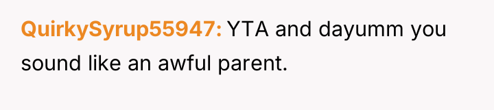 QuirkySyrup55947 YTA and dayumm you sound like an awful parent.