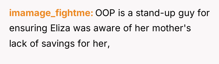 imamage_fightme OOP is a stand-up guy for ensuring Eliza was...