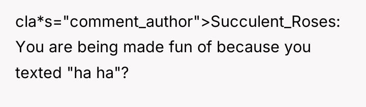 cla*s="comment_author">Succulent_Roses: You are being made fun of because you texted...
