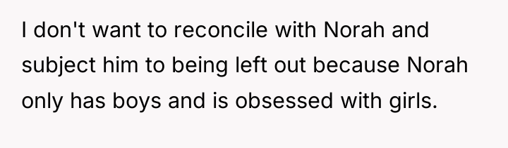 I don't want to reconcile with Norah and subject him...