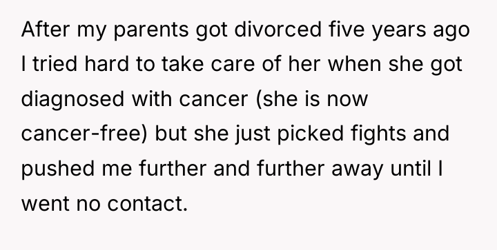 After my parents got divorced five years ago I tried...