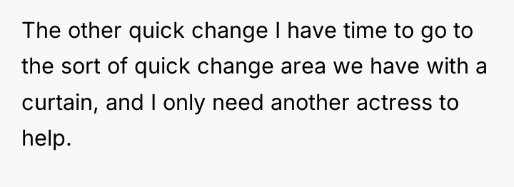 The other quick change I have time to go to...