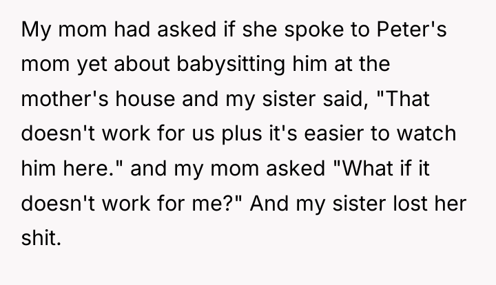 My mom had asked if she spoke to Peter's mom...