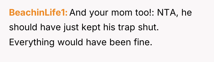 BeachinLife1 And your mom too!: NTA, he should have just...