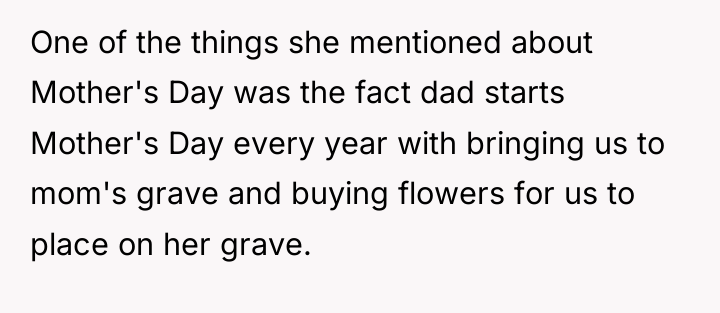 One of the things she mentioned about Mother's Day was...