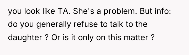 you look like TA. She's a problem. But info: do...