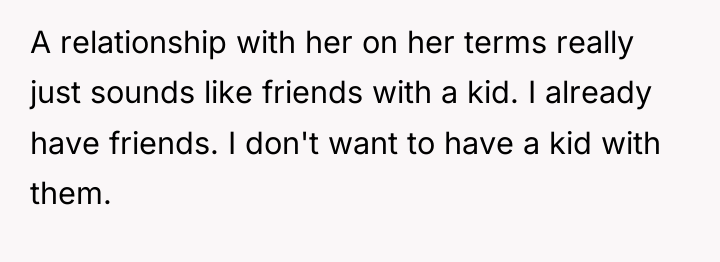 A relationship with her on her terms really just sounds...