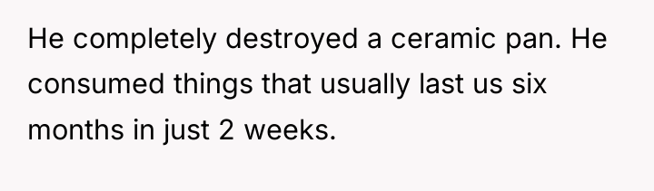 He completely destroyed a ceramic pan. He consumed things that...