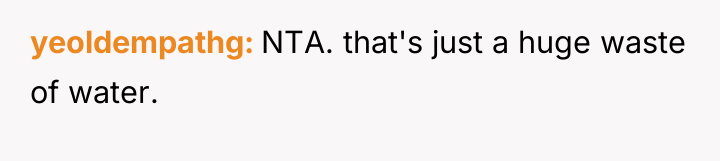 yeoldempathg NTA. that's just a huge waste of water.