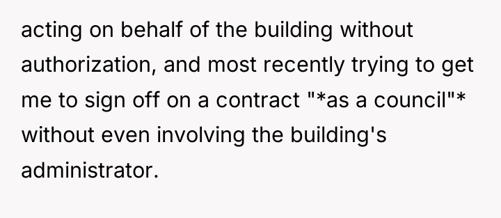 acting on behalf of the building without authorization, and most...