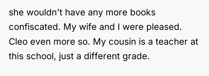 she wouldn't have any more books confiscated. My wife and...