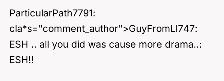 ParticularPath7791 cla*s="comment_author">GuyFromLI747: ESH .. all you did was cause more...