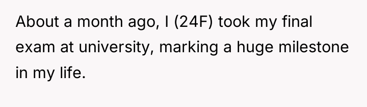 About a month ago, I (24F) took my final exam...