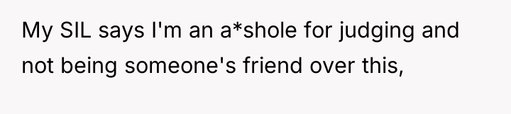 My SIL says I'm an a*shole for judging and not...