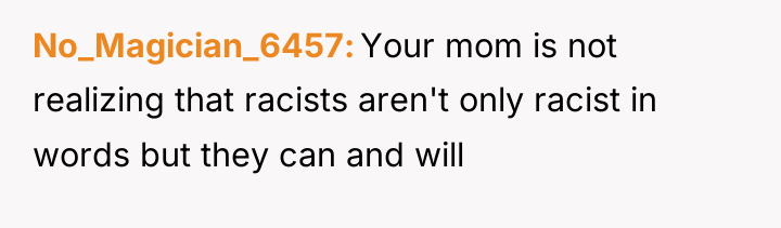 No_Magician_6457 Your mom is not realizing that racists aren't only...