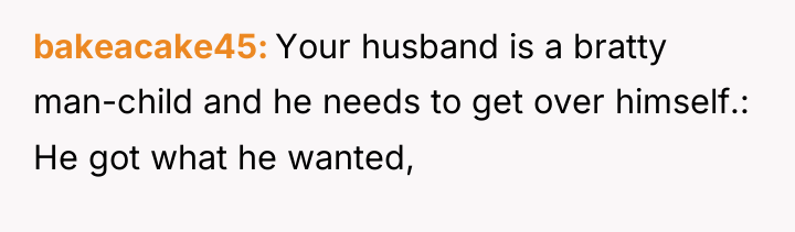 bakeacake45 Your husband is a bratty man-child and he needs...
