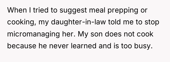 When I tried to suggest meal prepping or cooking, my...