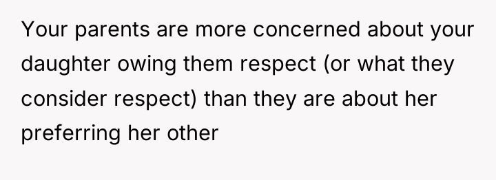 Your parents are more concerned about your daughter owing them...