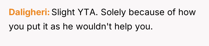 Daligheri Slight YTA. Solely because of how you put it...