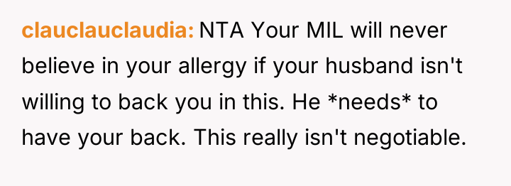clauclauclaudia NTA Your MIL will never believe in your allergy...
