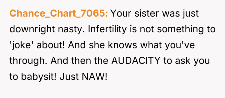 Chance_Chart_7065 Your sister was just downright nasty. Infertility is not...