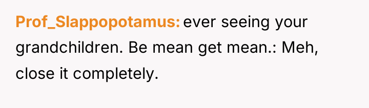 Prof_Slappopotamus ever seeing your grandchildren. Be mean get mean.: Meh,...