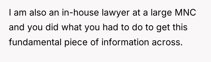 I am also an in-house lawyer at a large MNC...