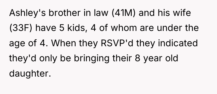 Ashley's brother in law (41M) and his wife (33F) have...