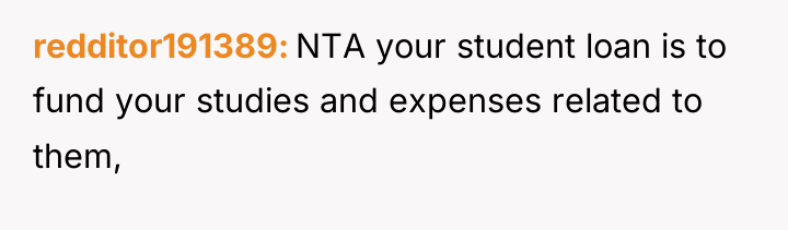 redditor191389 NTA your student loan is to fund your studies...