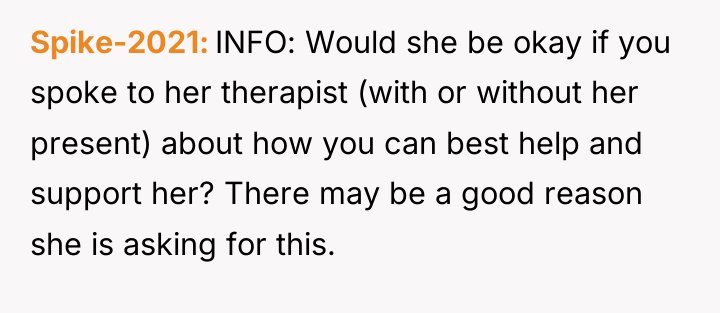Spike-2021 INFO: Would she be okay if you spoke to...