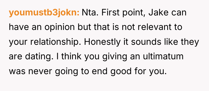 youmustb3jokn Nta. First point, Jake can have an opinion but...