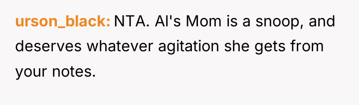 urson_black NTA. Al's Mom is a snoop, and deserves whatever...