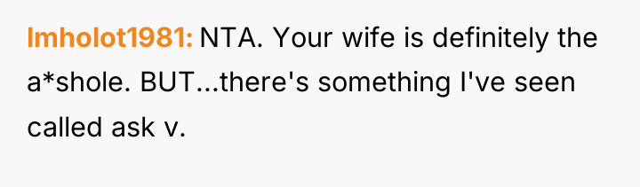 lmholot1981 NTA. Your wife is definitely the a*shole. BUT...there's something...