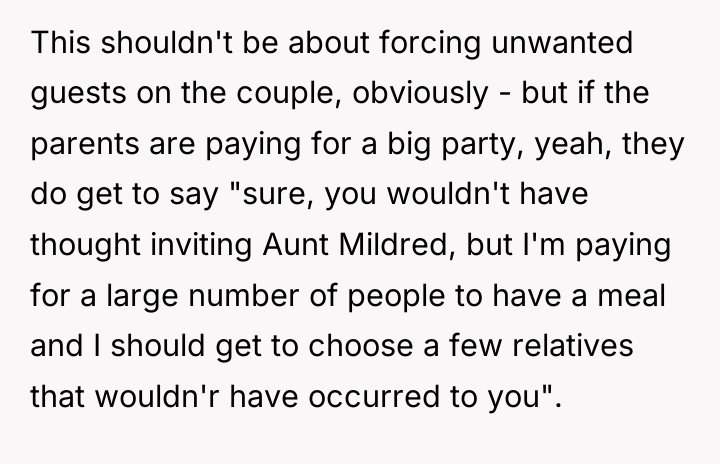 This shouldn't be about forcing unwanted guests on the couple,...